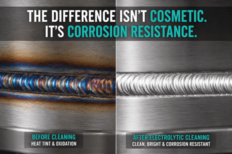 before after weld cleaning stainless steel by TigTidy