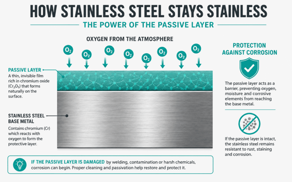 infographic showing stainless steel protection against corrosion